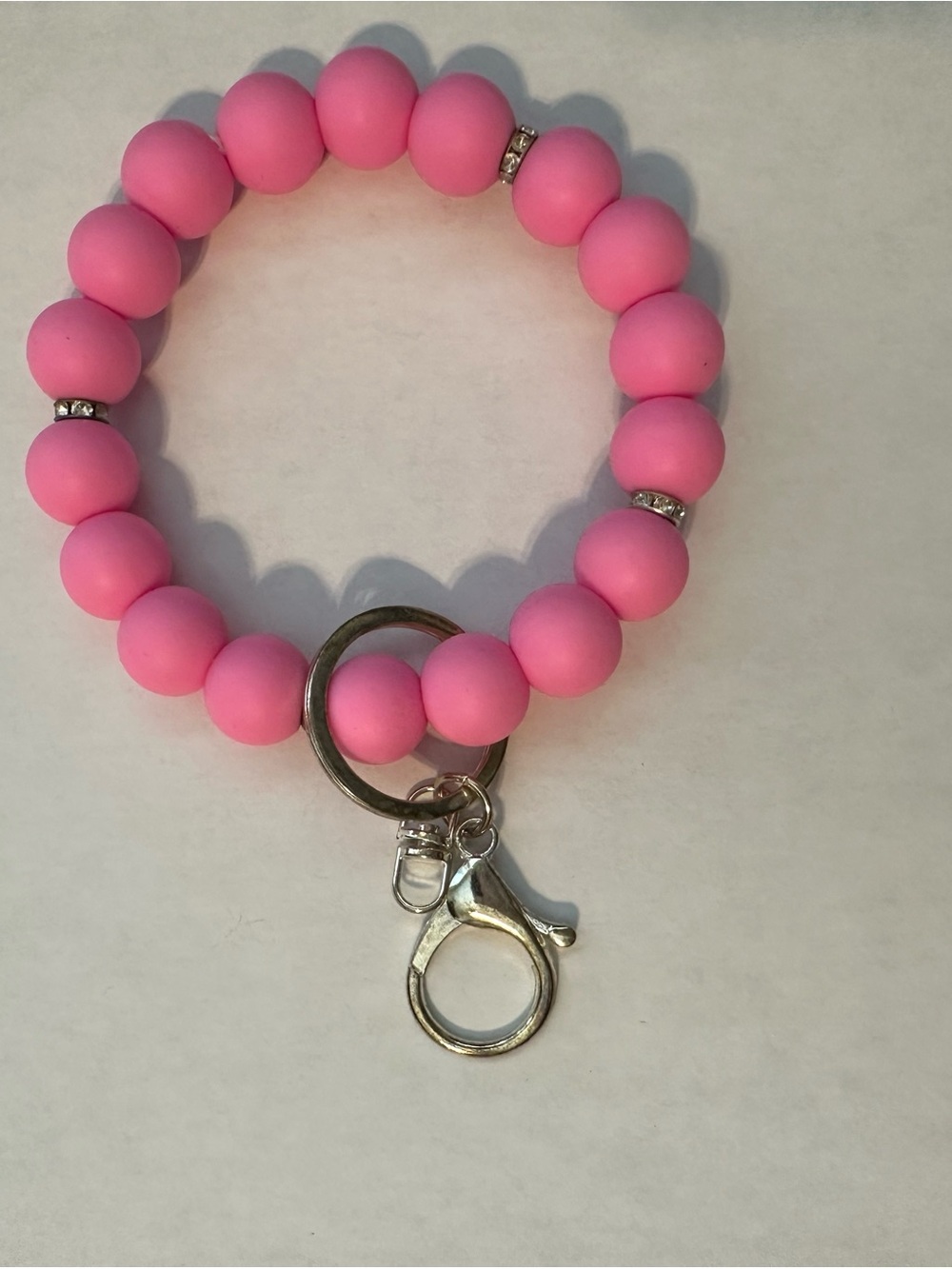 Pink Beaded Wristlet Keychain Bracelet